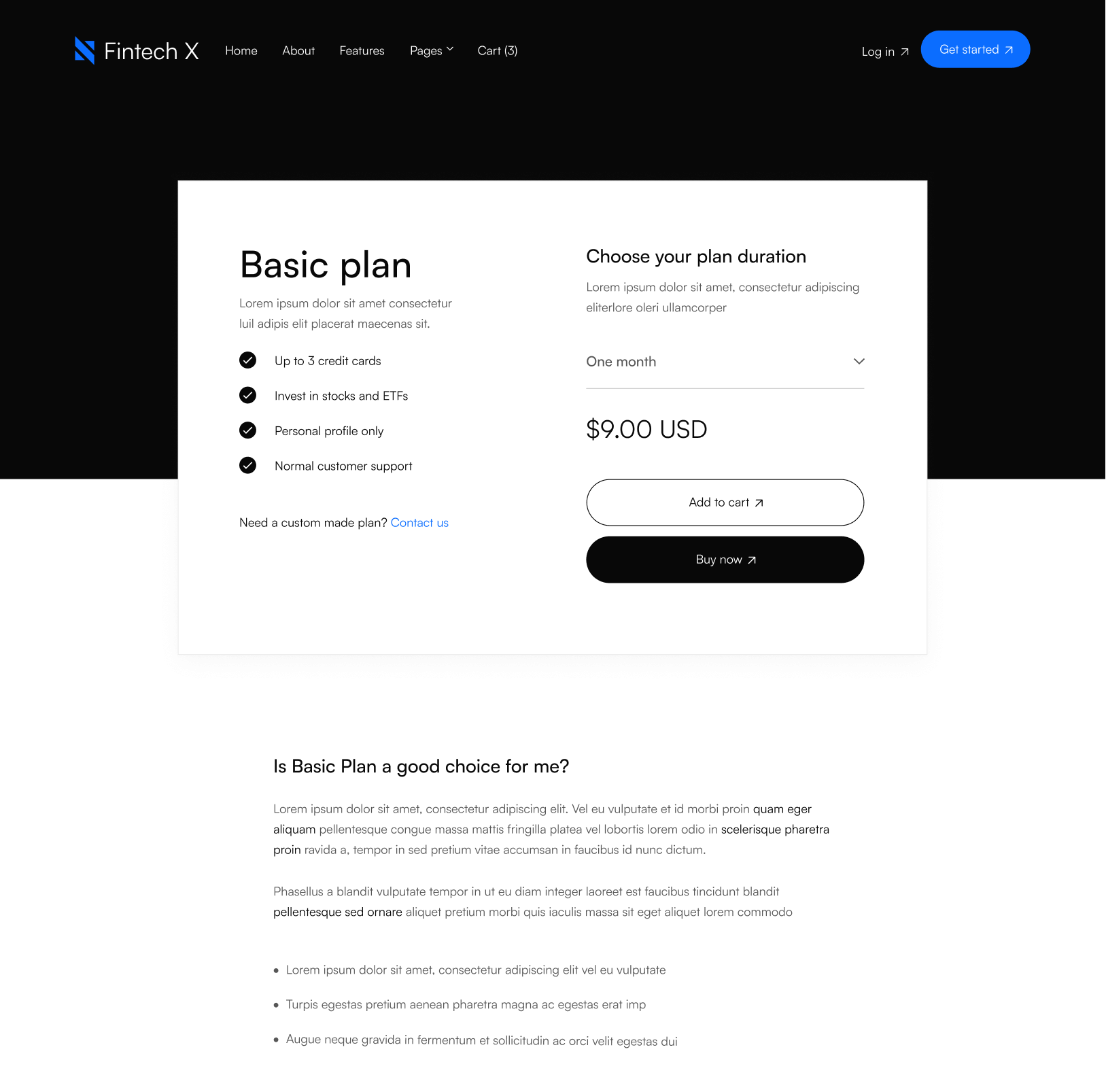 Pricing Single - Fintech X Webflow Template
