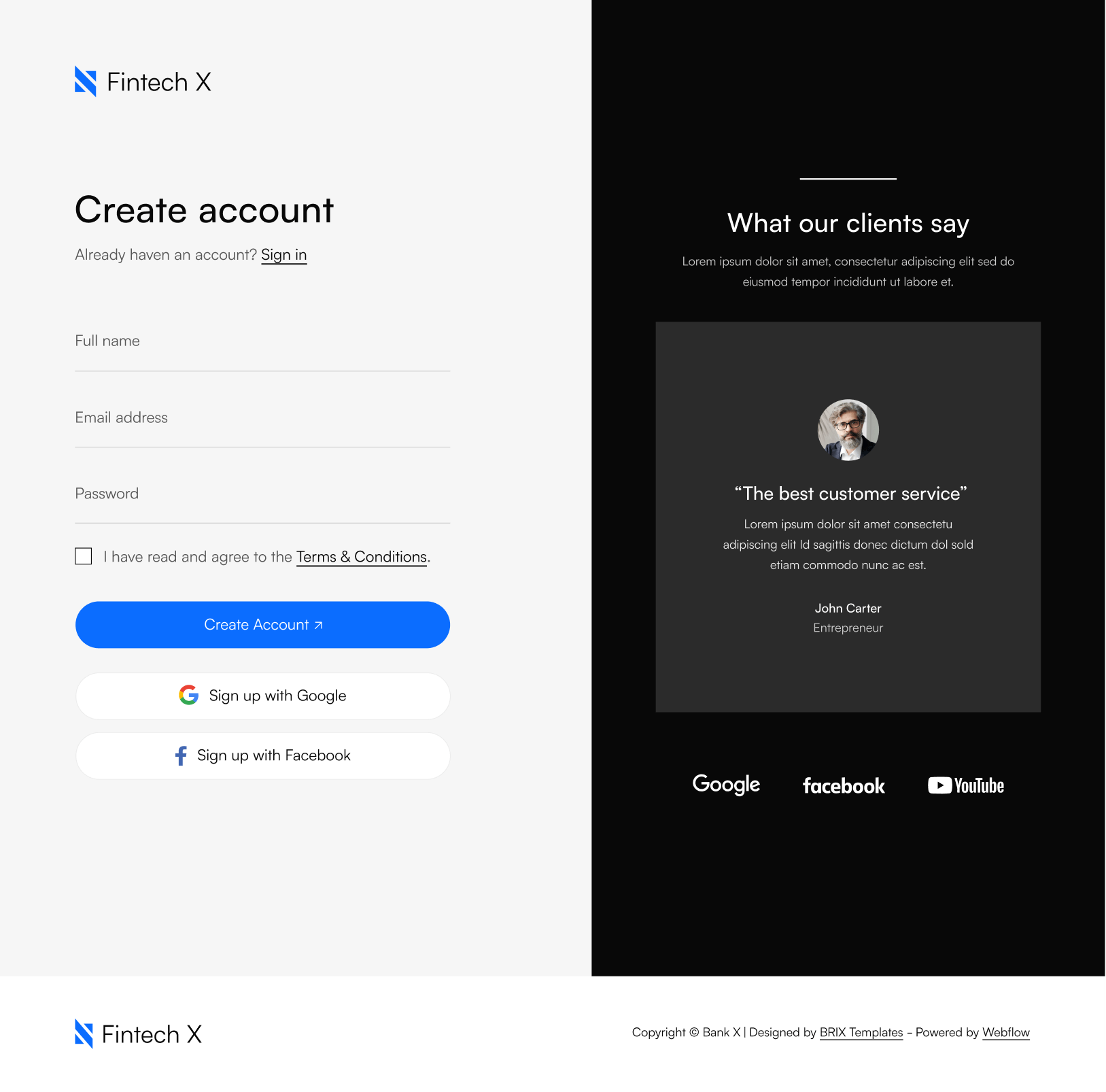 Sign Up - Fintech X Webflow Template